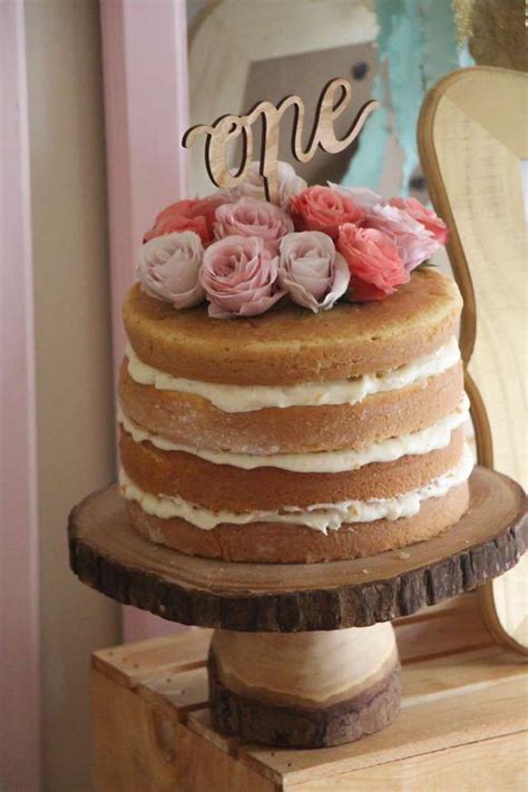 A Gorgeous Naked Cake At This Babe Girls Tribal Boho St Birthday Party See More Party Ideas