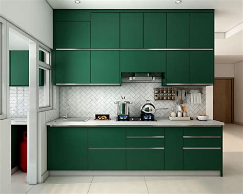 Compact Kitchen Design In Green And White Livspace
