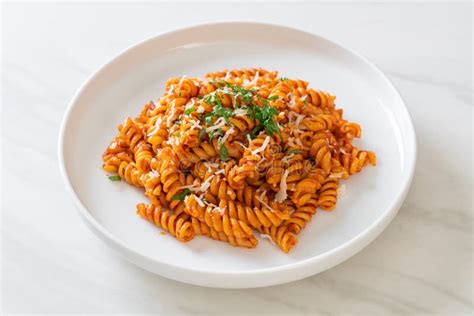 Spirali Or Spiral Pasta With Tomato Sauce Stock Image Image Of