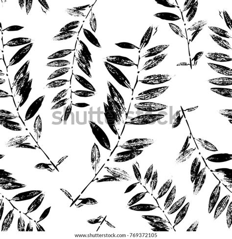 Black White Abstract Leaves Silhouette Seamless Stock Vector Royalty