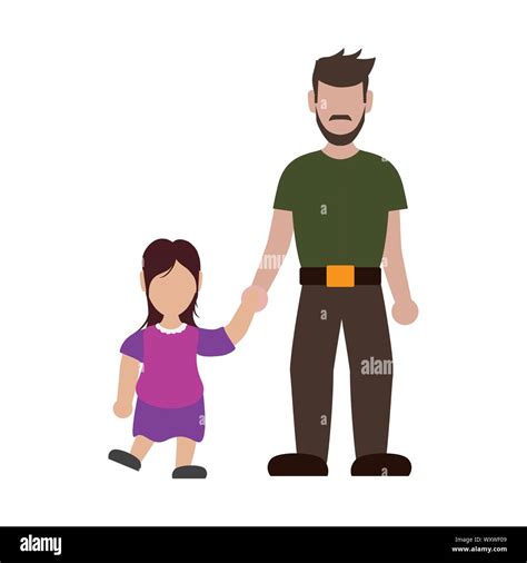 Father With His Daughter Smiling Avatar Character Vector Illustration