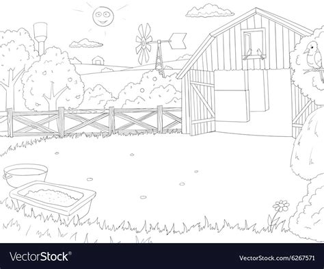 Cartoon Farm Color Book Black And White Outline Vector Image