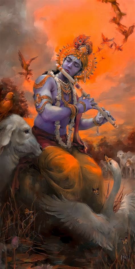 Lord Krishna Cloud Art Hindu Bhagwan India God HD Phone Wallpaper