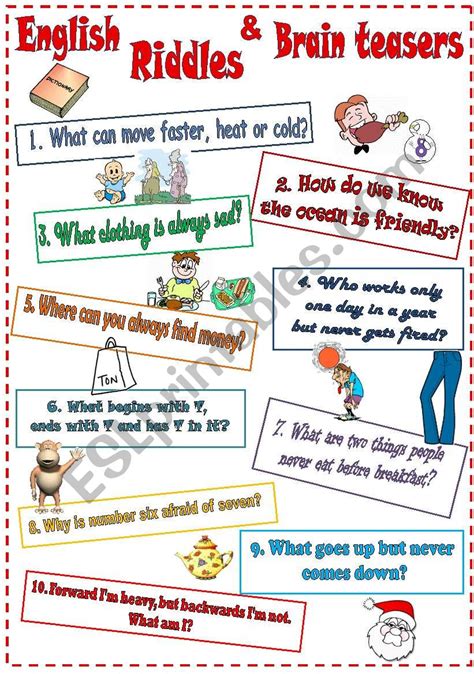 English Riddles And Brain Teasers Bandw Esl Worksheet By Mada 1