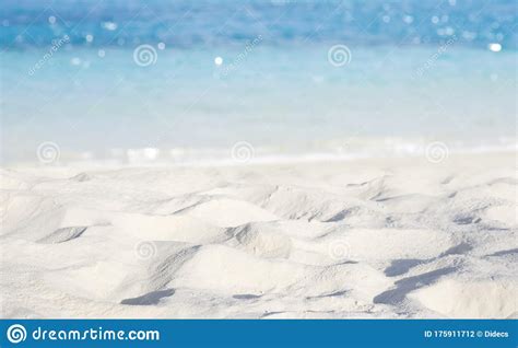 Tropical White Sand Beach Over Defocused Ocean Shore Background Stock