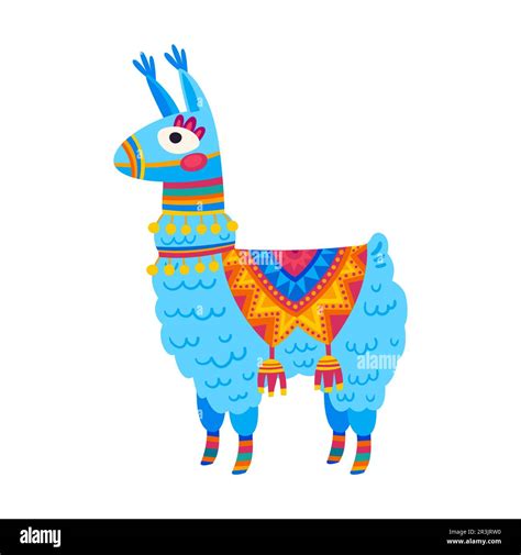 Cute Alpaca Llama With Mexican Design Carpet Hoofed Guanaco Vector