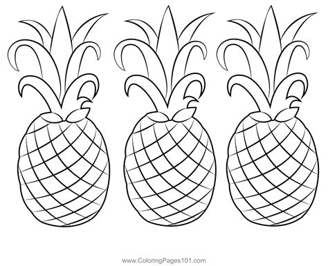 Three Pineapples Coloring Page For Kids Free Pineapple Printable