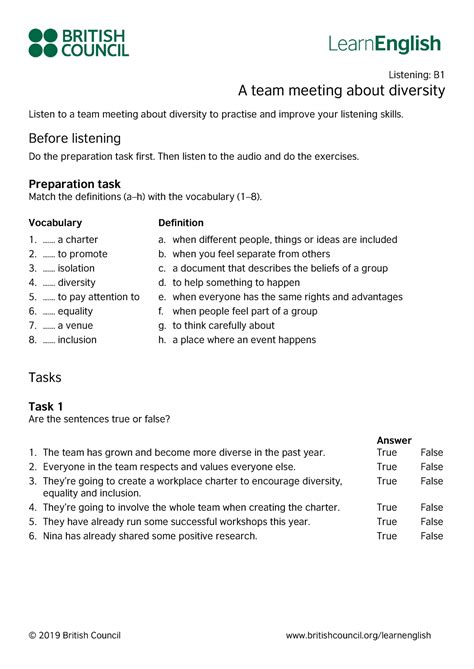 Learn English Listening B1 A team meeting about diversity - Listening