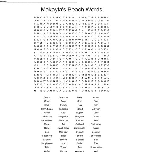 The Beach Word Search Wordmint