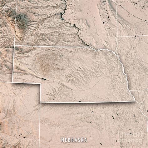 Nebraska State Usa 3d Render Topographic Map Neutral Border Digital Art