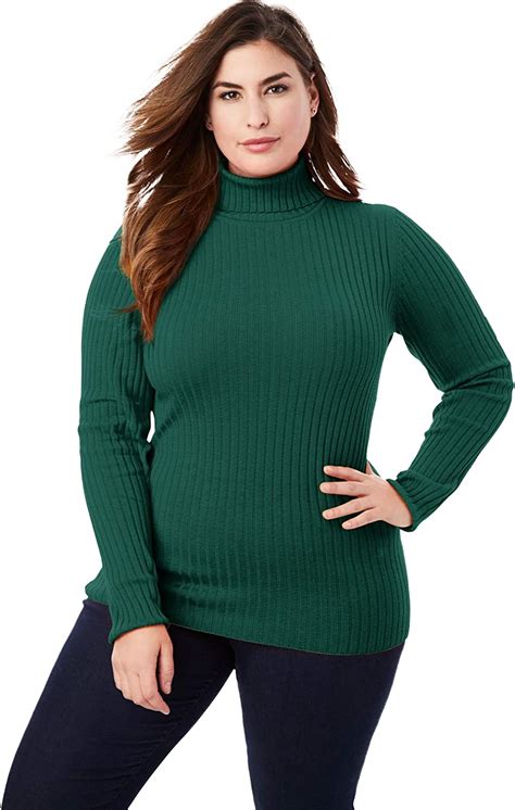 Jessica London Womens Plus Size Ribbed Cotton Turtleneck Sweater 100