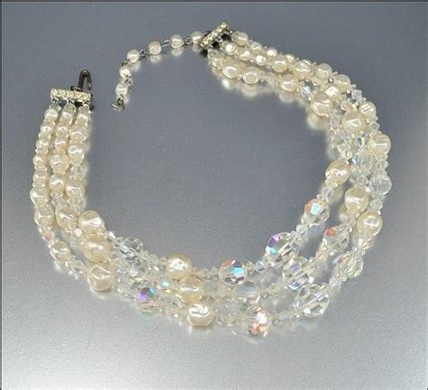 Vintage Baroque Pearl Crystal Necklace 3 Strand 1960s Jewelry Etsy