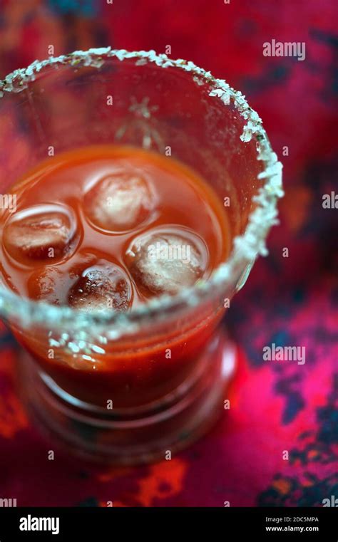 Bloody Mary With Rim Of Glass Spiced Stock Photo Alamy