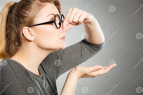 Girl Pinches Her Nose Because Of Stench Stink Stock Image Image Of