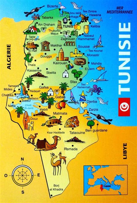 Tunisko aneb exotika v (skoro) evropě. Tunisko atrakce mapa - mapa Tunisko přitažlivosti (Severní ...