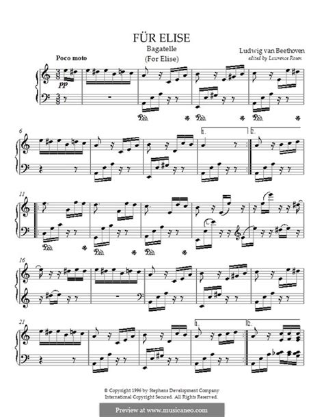 Für Elise Für Klavier Woo 59 Von Lv Beethoven Noten Auf Musicaneo