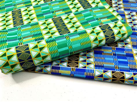 Blue Kente African Fabric By The Yard Metallic Kente Ankara Etsy