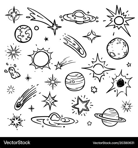 Space Doodle Elements Hand Drawn Stars Royalty Free Vector