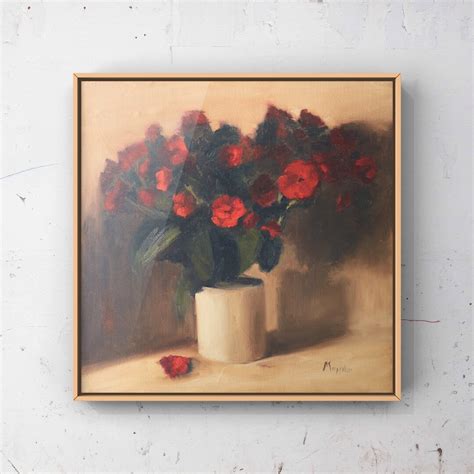 Oil Painting Red Flowers In Vase Oil Painting Etsy