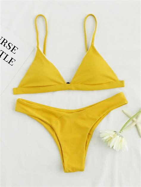 Shop Triangle High Leg Bikini Set Online Shein Offers Triangle High