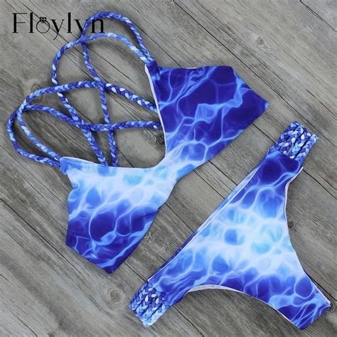 Floylyn Summer Beach Women Sexy Swimwear Bright Blue Bikini Set Bathing