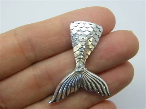 6 Silver Mermaid Tail Embellishment Resin Ff481 Etsy