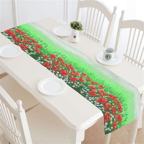 Mypop Spring Red Poppy Floral Table Runner Placemat 16x72 Inches