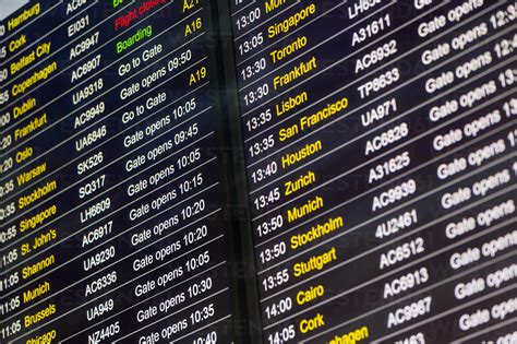 Departure Board Heathrow Airport London Uk Stock Photo