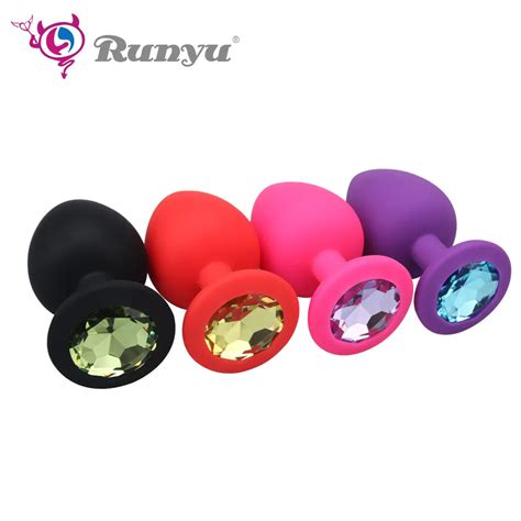 Runyu Small Medium Large Silicone Butt Plug With Crystal Jewelry Smooth Touch Anal Plug No