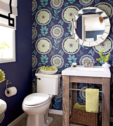In This Half Bath One Wall Of Patterned Wallpaper Is All It Takes To