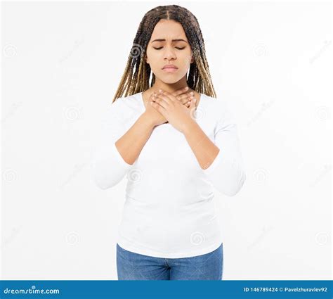 Female Throat Pain Closeup Of Sick Beautiful Woman With Sore Throat
