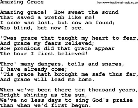 Baptist Hymnal Christian Song Amazing Grace Lyrics With Pdf For Printing