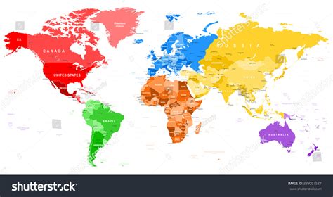 Colored World Map Borders Countries Cities Stock Vector
