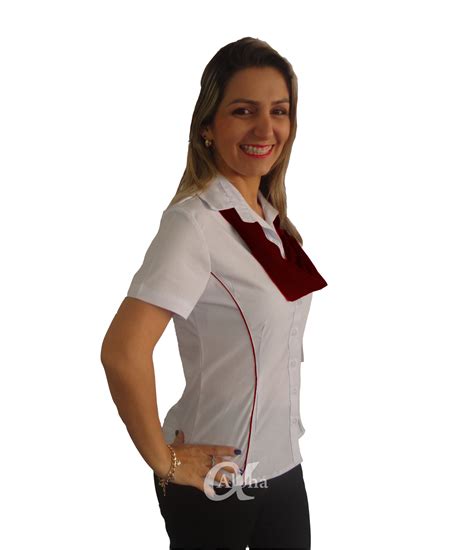 Modelo de camisa feminina tricoline com echarpe-lenço para uniformes ...