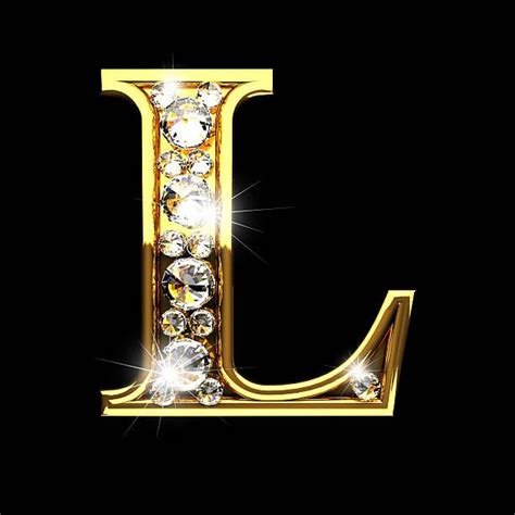 L Isolated Golden Letters With Diamonds On Black Letras De Ouro