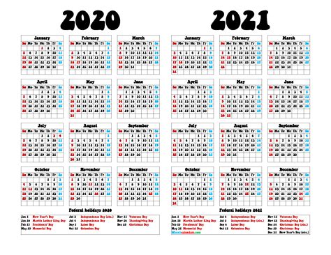 2020 Calendar 2021 Printabe 6 Templates