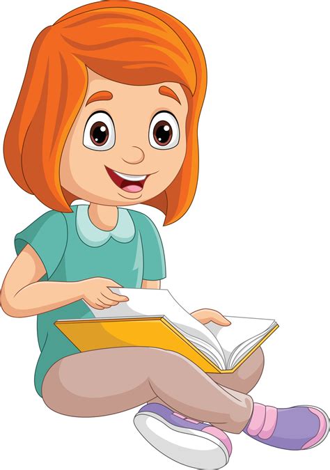 Cartoon Little Girl Reading A Book 7153037 Vector Art At Vecteezy