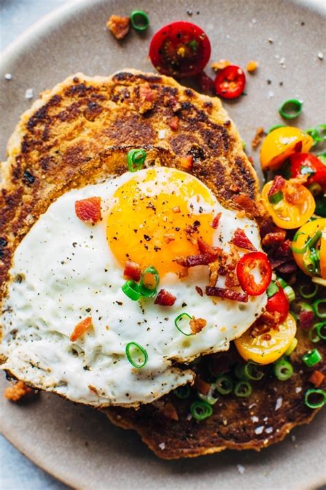 Savory Breakfast Pancakes With Bacon And Fried Eggs Paleo Dairy Free