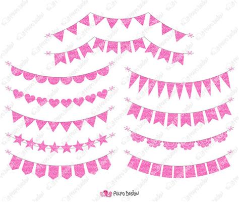 Pink Glitter Bunting Banner Clipart Pink Glitter Banner Pink Etsy