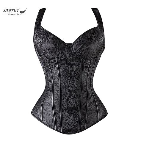 sayfut sexy women waist trainer corset steampunk gothic clothing jacquard shoulder straps
