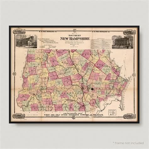 Map Of Southern New Hampshire Historical Map Of New Etsy