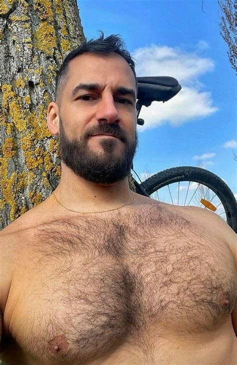 Shirtless Male Muscular Huge Hairy Chest Pecs Beard Man Beefcake Photo