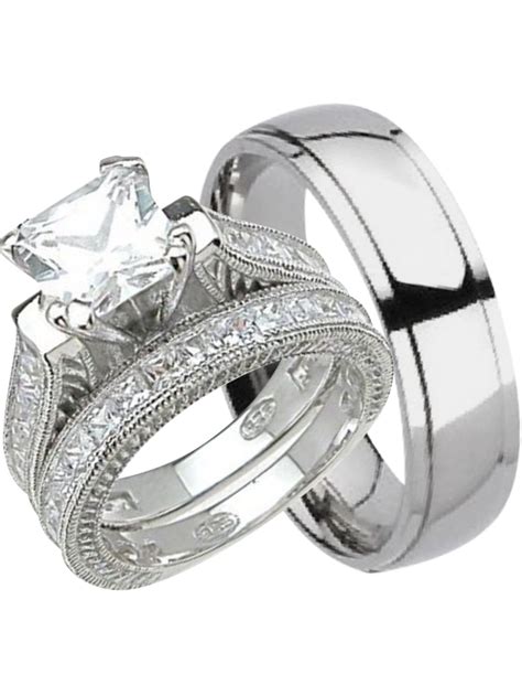 Laraso And Co His And Hers Wedding Ring Set Matching Trio Wedding Bands For Him Titanium And