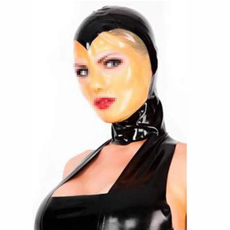 MM Latex Hood Latex Back Zipped Rubber Latex Mask With Transparent Face Sexy Costumes