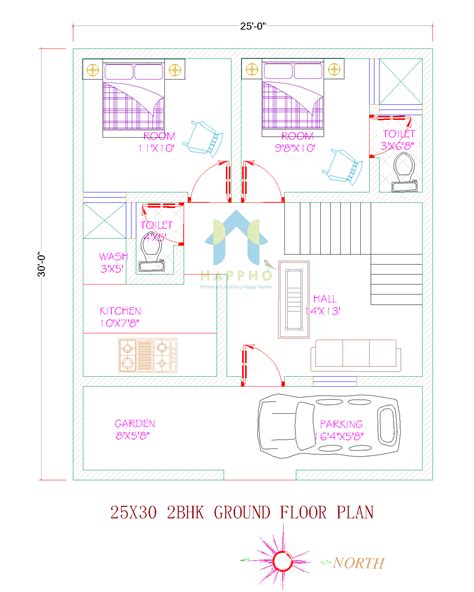 25x30 East Facing 2 Bhk House Plan 104 Happho