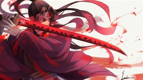 Demon Slayer Yoriichi Tsugikuni On Side With A Red Sword