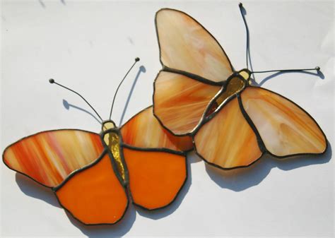 Reserved For Susan Stained Glass Butterfly Suncatcher Two Orange Butterflies Витражное стекло
