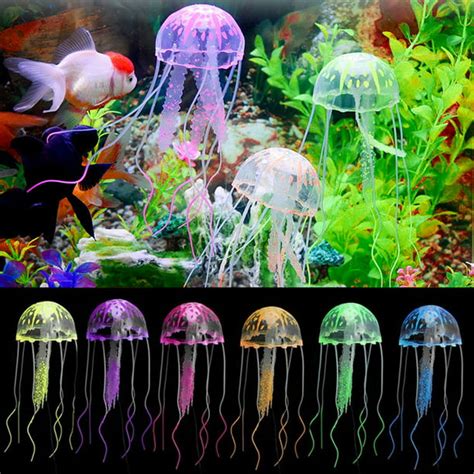 64 Pcs Jellyfish Aquarium Decorations Tsv Glowing Effect Artificial