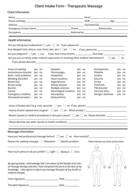 Printable Massage Intake Form Template Printable Form 2023 Images And Photos Finder