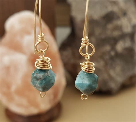 Teal Blue Apatite Gemstone Earrings K Gold Filled Simple Etsy